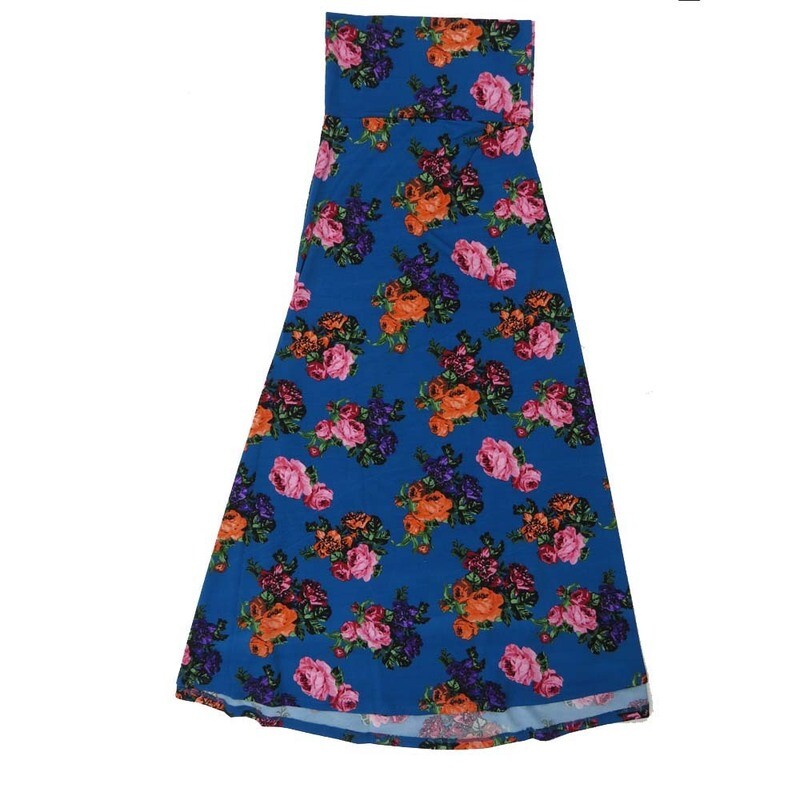 LuLaRoe Maxi a XX-Small XXS Floral Blue Pink Green Red A-Line Flowy Skirt fits Adult Women sizes 00-0  XXS-318.JPG