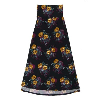 LuLaRoe Maxi a XX-Small XXS Floral Peonies Black A-Line Flowy Skirt fits Adult Women sizes 00-0 XXS-300.JPG