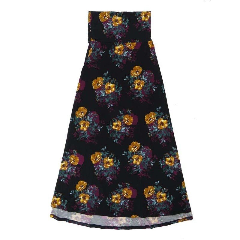 LuLaRoe Maxi a XX-Small XXS Floral Peonies Black A-Line Flowy Skirt fits Adult Women sizes 00-0  XXS-300.JPG