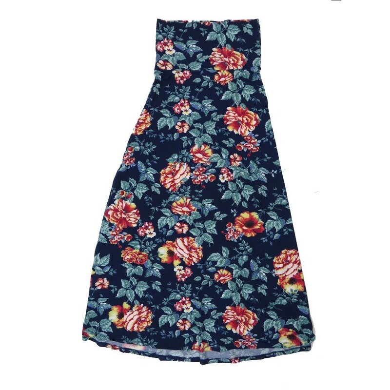 LuLaRoe Maxi a XX-Small XXS Floral Peonies Blue Red Pink A-Line Flowy Skirt fits Adult Women sizes 00-0  XXS-301.JPG