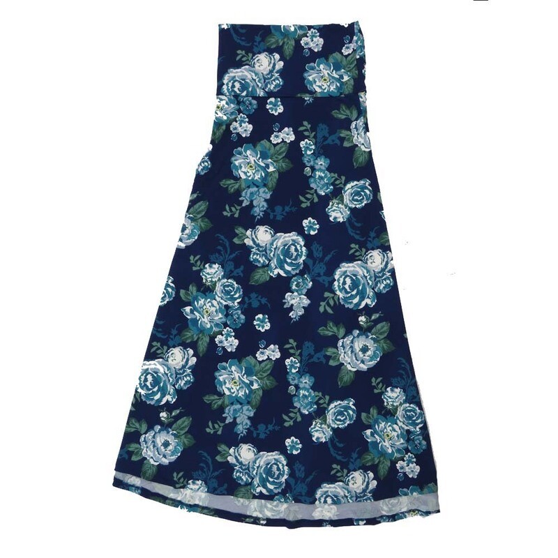 LuLaRoe Maxi a XX-Small XXS Floral Peonies Navy Pink Green A-Line Flowy Skirt fits Adult Women sizes 00-0  XXS-316.JPG