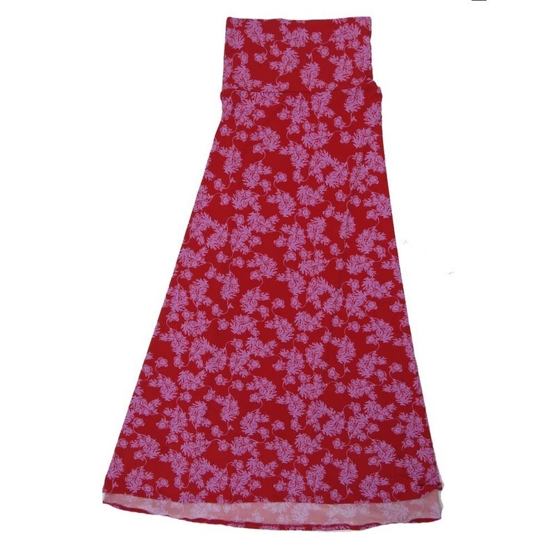 LuLaRoe Maxi a XX-Small XXS Floral Red Pink A-Line Flowy Skirt fits Adult Women sizes 00-0  XXS-329.JPG