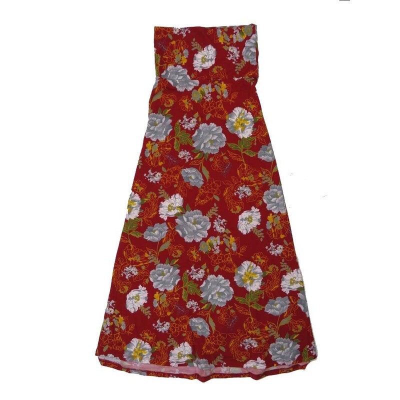 LuLaRoe Maxi a XX-Small XXS Floral Red Pink Gray A-Line Flowy Skirt fits Adult Women sizes 00-0  XXS-313.JPG