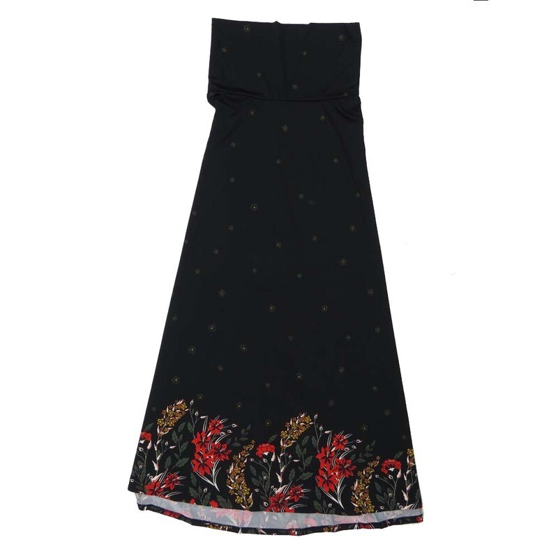 LuLaRoe Maxi a XX-Small XXS Polka Dot Floral Black Red White Green A-Line Flowy Skirt fits Adult Women sizes 00-0  XXS-331.JPG