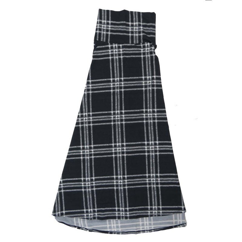 LuLaRoe Maxi a XX-Small XXS Plaid Black Gray White A-Line Flowy Skirt fits Adult Women sizes 00-0  XXS-324.JPG