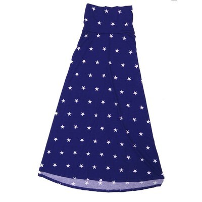 LuLaRoe Maxi a XX-Small XXS Stars Polka Dots Blue White A-Line Flowy Skirt fits Adult Women sizes 00-0 XXS-323.JPG