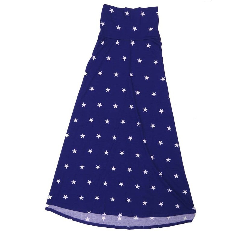 LuLaRoe Maxi a XX-Small XXS Stars Polka Dots Blue White A-Line Flowy Skirt fits Adult Women sizes 00-0  XXS-323.JPG