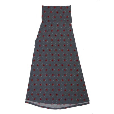 LuLaRoe Maxi a XX-Small XXS Roses Polka Dots Gray Red White A-Line Flowy Skirt fits Adult Women sizes 00-0 XXS-317.JPG