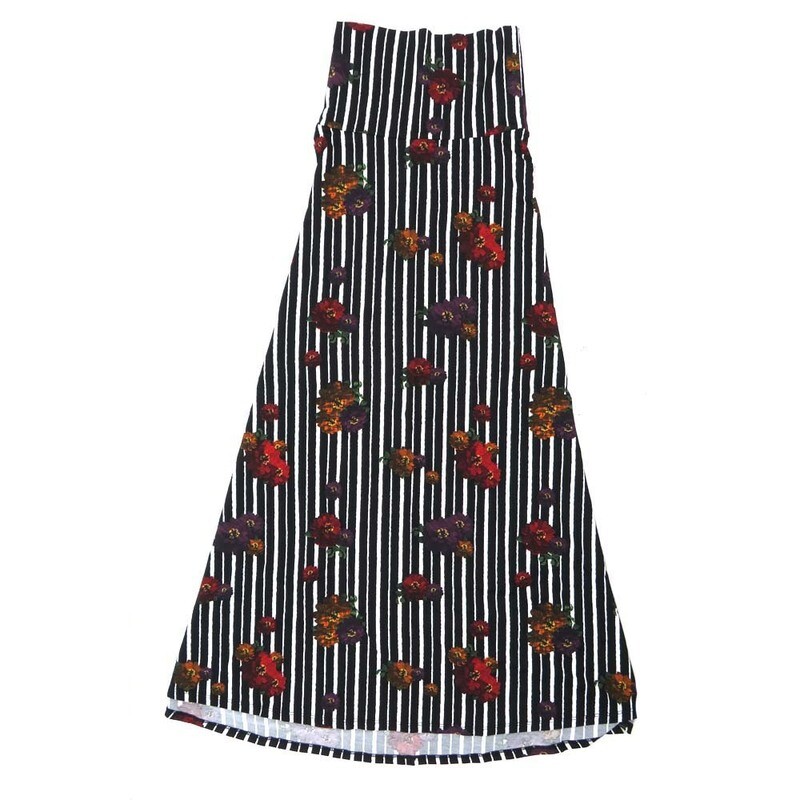 LuLaRoe Maxi a XX-Small XXS Roses Stripes Black Red White A-Line Flowy Skirt fits Adult Women sizes 00-0  XXS-322.JPG