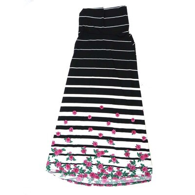 LuLaRoe Maxi a XX-Small XXS Stripe Floral Black White Pink A-Line Flowy Skirt fits Adult Women sizes 00-0 XXS-325.JPG