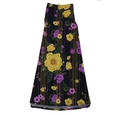 LuLaRoe Maxi a XX-Small XXS Stripe Floral Black Blue Purple Green A-Line Flowy Skirt fits Adult Women sizes 00-0 XXS-326.JPG