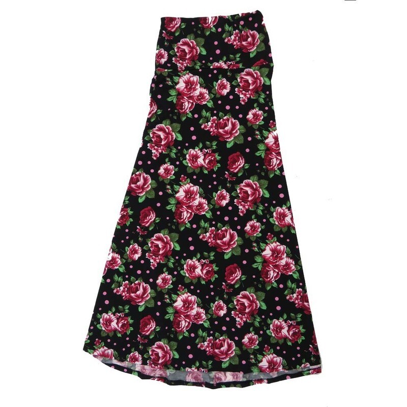 LuLaRoe Maxi h XXX-Large 3XL Floral Polka Dot Black Pink Green Red A-Line Flowy Skirt fits Adult Women sizes 24-26  H-3XL-303.JPG