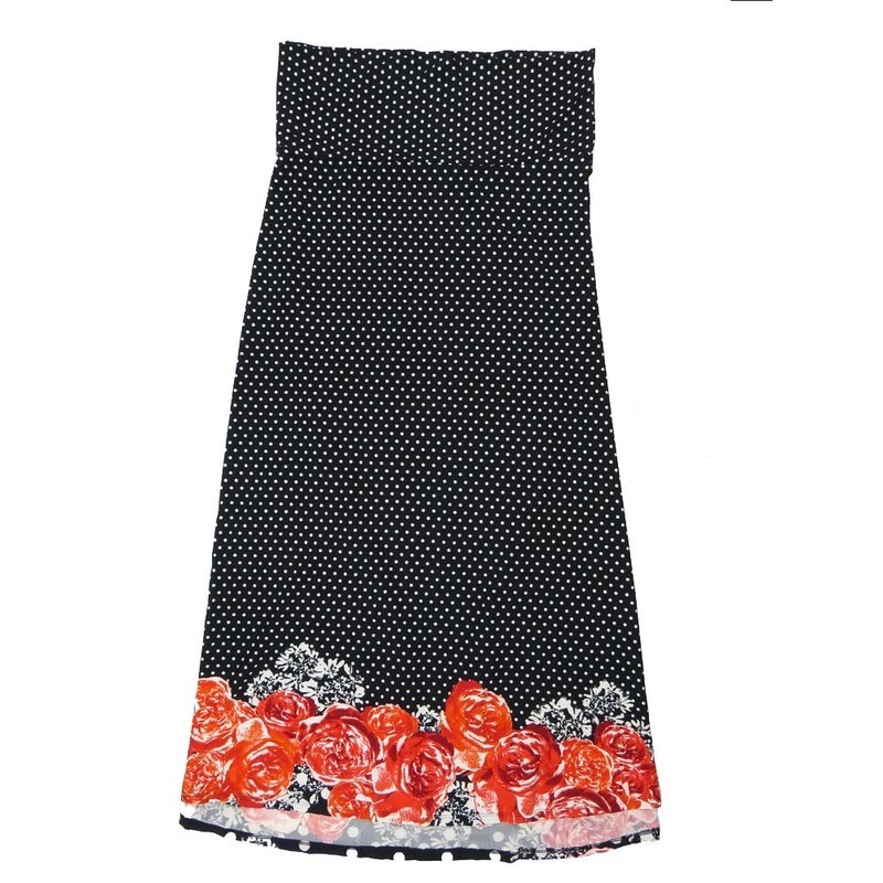 LuLaRoe Maxi h XXX-Large 3XL Polka Dot Roses Black White Red A-Line Flowy Skirt fits Adult Women sizes 24-26  H-3XL-313.JPG