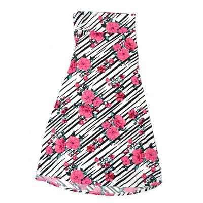 LuLaRoe Maxi e Large L Black White Floral Stripe Pink A-Line Flowy Skirt fits Adult Women sizes 14-16 LARGE-311-B.JPG