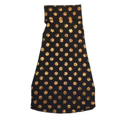LuLaRoe Maxi d Medium M Elegant Collection Polka Dot geoaz Black Gold A-Line Flowy Skirt fits Adult Women sizes 10-12 MEDIUM-213