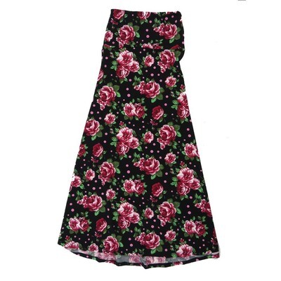 LuLaRoe Maxi d Medium M Floral Black Pink Gray Polka Dot A-Line Flowy Skirt fits Adult Women sizes 10-12 MEDIUM-206-309.JPG
