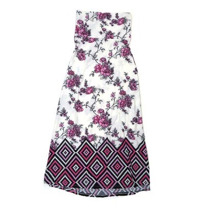 LuLaRoe Maxi d Medium M Floral Gods Eye Geometric White Black Blue A-Line Flowy Skirt fits Adult Women sizes 10-12 MEDIUM-206-313.JPG