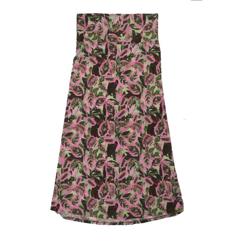 LuLaRoe Maxi d Medium M Floral Leaves Green Pink Red A-Line Flowy Skirt fits Adult Women sizes 10-12  MEDIUM-206-324.JPG
