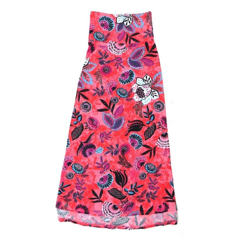 LuLaRoe Maxi d Medium M Floral Red White Pink Black A-Line Flowy Skirt fits Adult Women sizes 10-12  MEDIUM-206-312.JPG