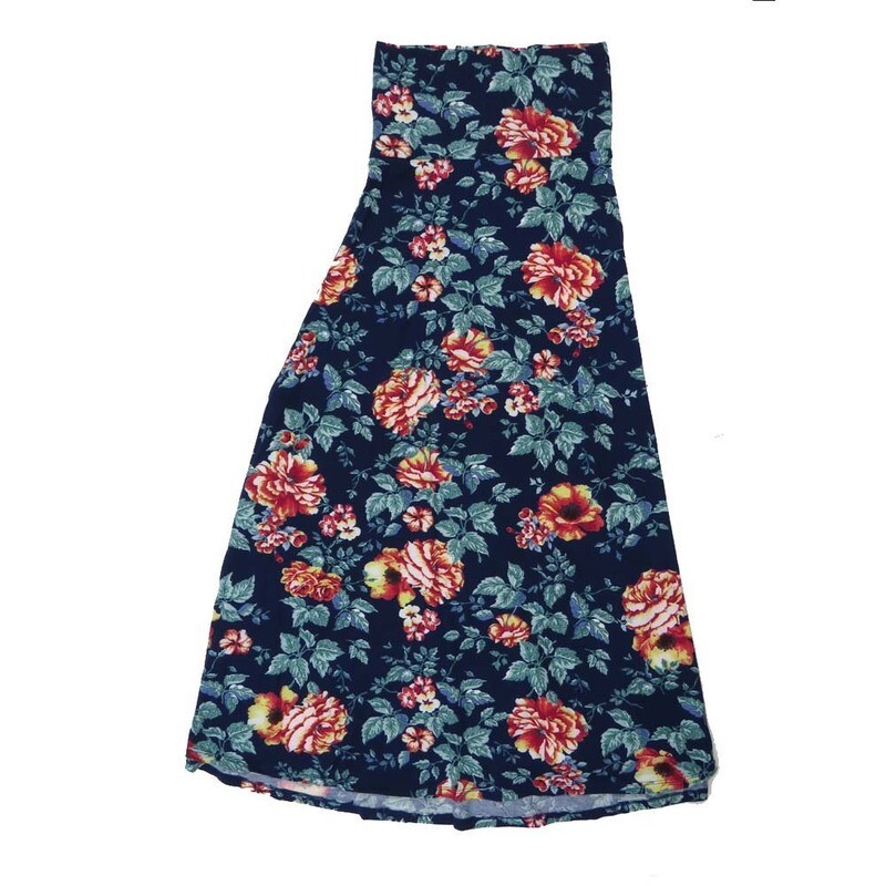 LuLaRoe Maxi d Medium M Floral Navy Blue Pink Red Gray A-Line Flowy Skirt fits Adult Women sizes 10-12  MEDIUM-206-301-B.JPG