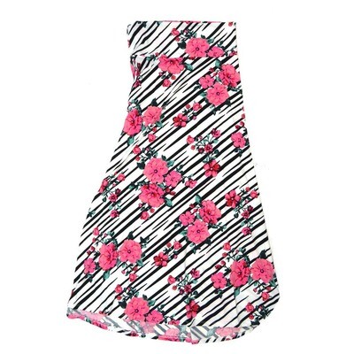 LuLaRoe Maxi d Medium M Floral Stripe Black White Pink A-Line Flowy Skirt fits Adult Women sizes 10-12 MEDIUM-206-317-B.JPG