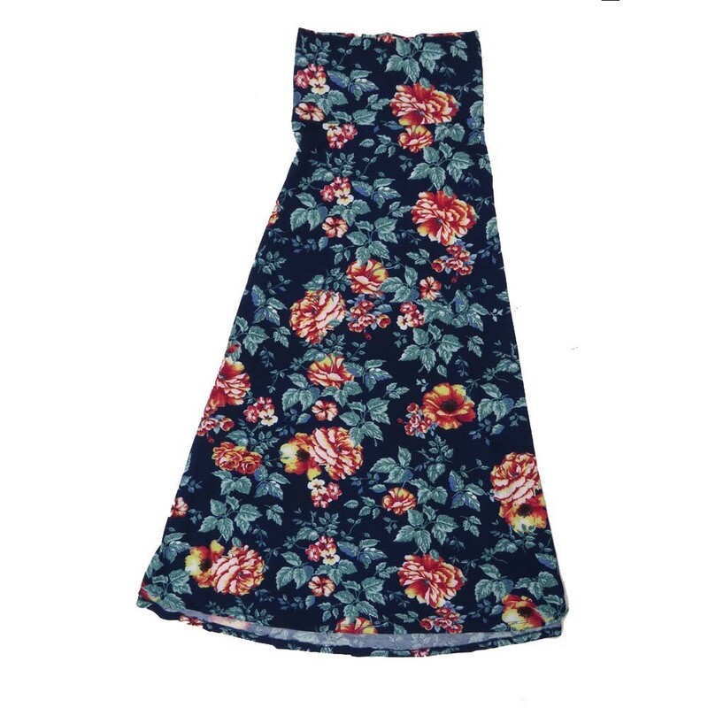 LuLaRoe Maxi f X-Large XL Floral Peony Gray Blue Pink Red Floral A-Line Flowy Skirt fits Adult Women sizes 18-20  XL-301-B.JPG