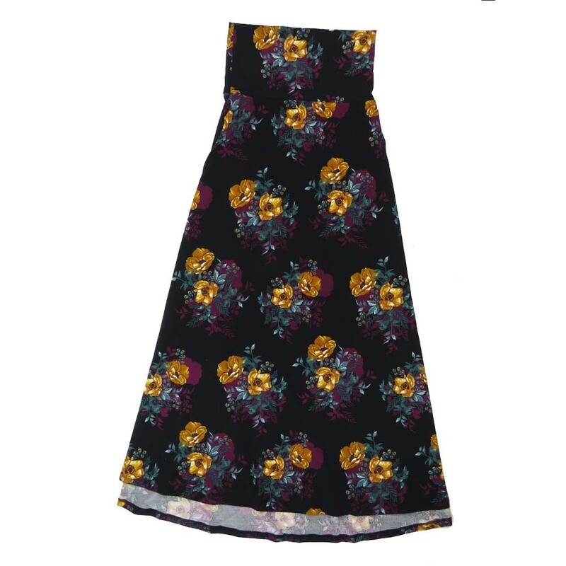 LuLaRoe Maxi f X-Large XL Floral Black Green Gray Red Floral A-Line Flowy Skirt fits Adult Women sizes 18-20  XL-300-C.JPG