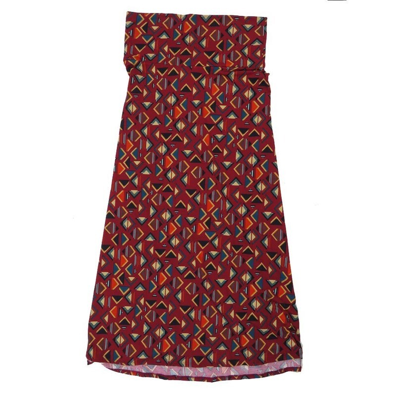 LuLaRoe Maxi f X-Large XL Geometric Chevrons Red Green Black Floral A-Line Flowy Skirt fits Adult Women sizes 18-20  XL-315.JPG