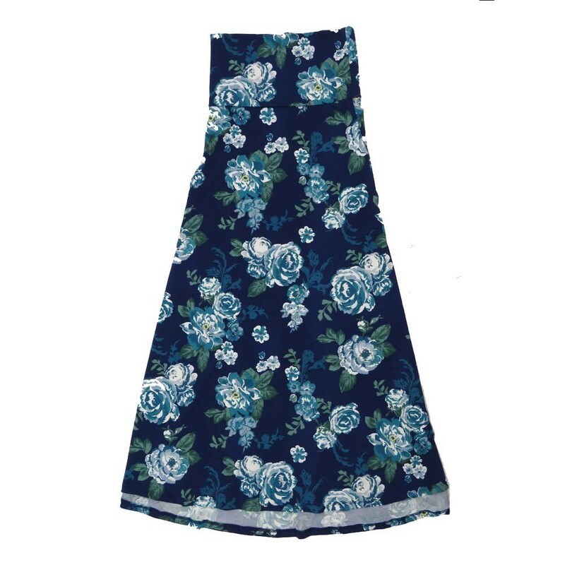 LuLaRoe Maxi f X-Large XL Peony Navy Blue Green White Pink Floral A-Line Flowy Skirt fits Adult Women sizes 18-20  XL-304.JPG