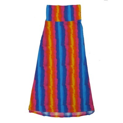 LuLaRoe Maxi f X-Large XL Vertical Rainbow Tye Dye Blue Yellow Red Floral A-Line Flowy Skirt fits Adult Women sizes 18-20 XL-306.JPG