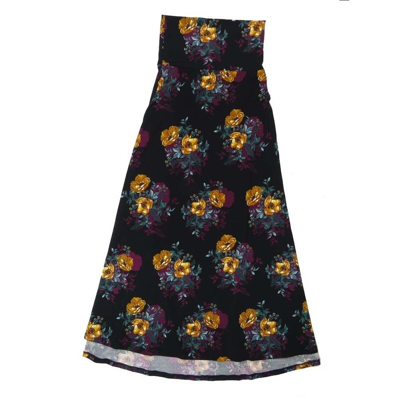 LuLaRoe Maxi e Large L Floral Black Green Gray Red A-Line Flowy Skirt fits Adult Women sizes 14-16  LARGE-300.JPG