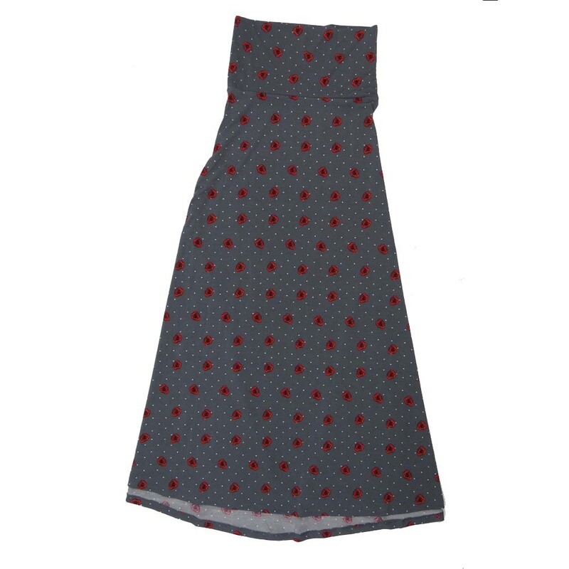 LuLaRoe Maxi e Large L Polka Dot Floral Roses Red Gray A-Line Flowy Skirt fits Adult Women sizes 14-16  LARGE-304.JPG