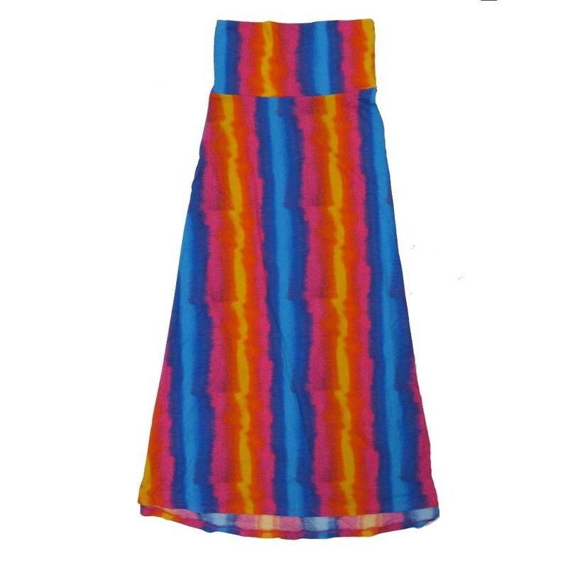 LuLaRoe Maxi d Medium M Tye Dye Rainbow Stripe A-Line Flowy Skirt fits Adult Women sizes 10-12  MEDIUM-206-310.JPG