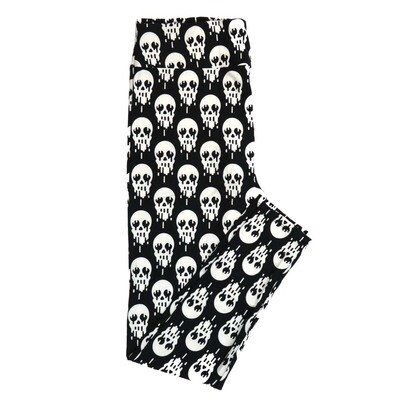 LuLaRoe Tall Curvy (TC) Halloween Skulls Dripping Melting Black White Buttery Soft Leggings 7091-A25 fits Adult Women sizes 12-18