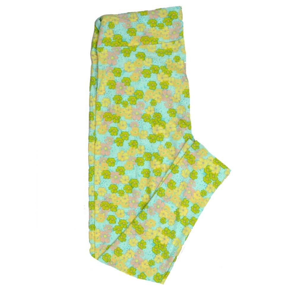 LuLaRoe Tall Curvy TC Floral Yellow White Green Leggings fits Adult Women sizes 12-18 7078-H
