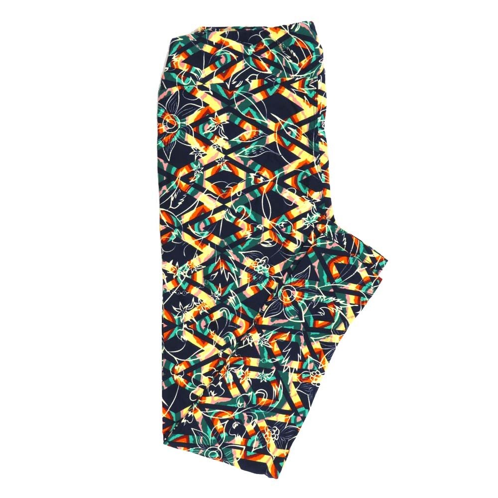 LuLaRoe Tall Curvy TC Floral Diamond Geometric Navy White Gray Leggings fits Adult Women sizes 12-18 7078-I