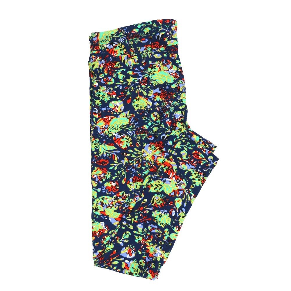 LuLaRoe Tall Curvy TC Floral Blue Red Black Green Leggings fits Adult Women sizes 12-18 7079-J