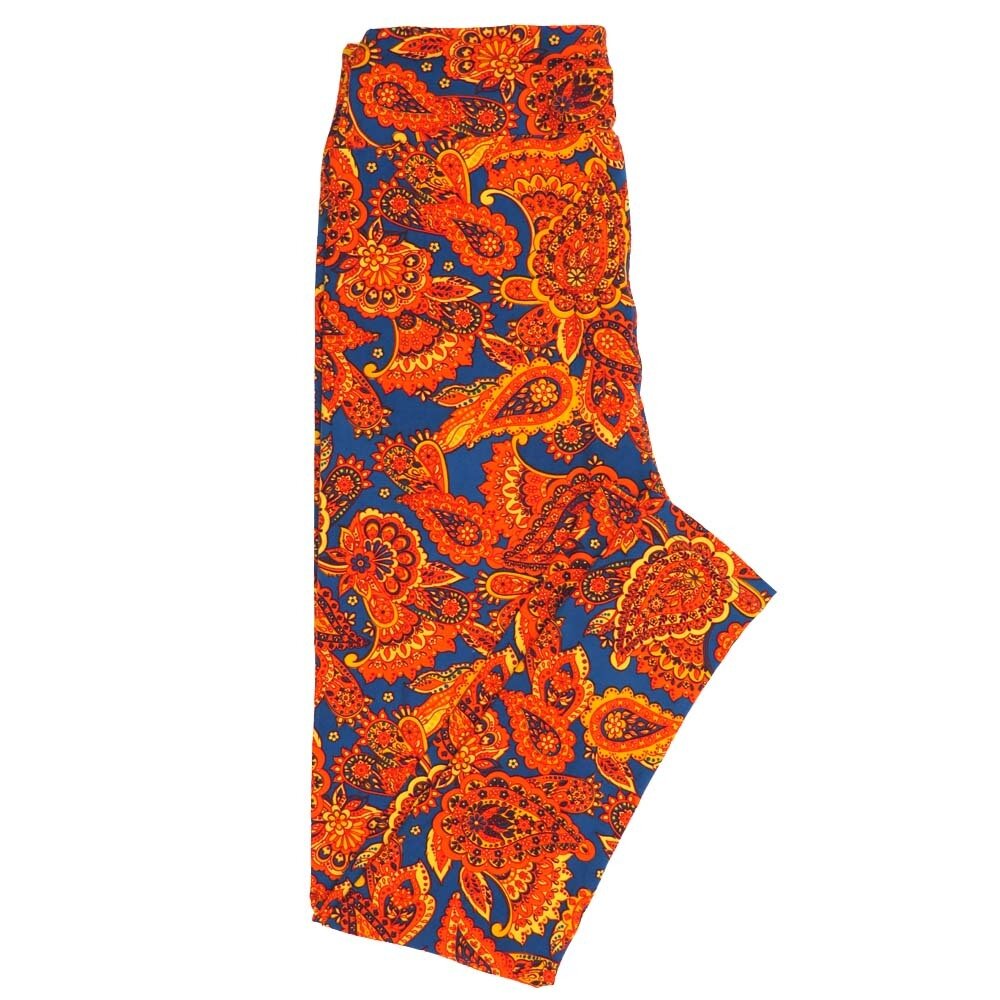 LuLaRoe Tall Curvy TC Paisley Blue Red Orange Black Leggings fits Adult Women sizes 12-18 7079-R