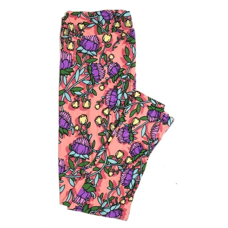 LuLaRoe Tall Curvy TC Pink Purple Gray Red Floral Buttery Soft Leggings fits Adult Women sizes 12-18  TC-7228-F17