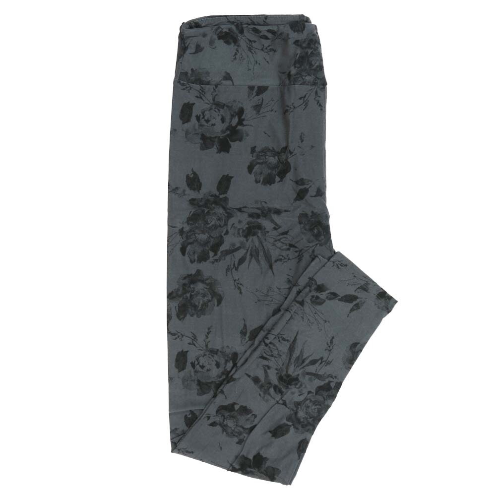 LuLaRoe Tall Curvy TC Roses Gray Black Leggings fits Adult Women sizes 12-18 7335-G6