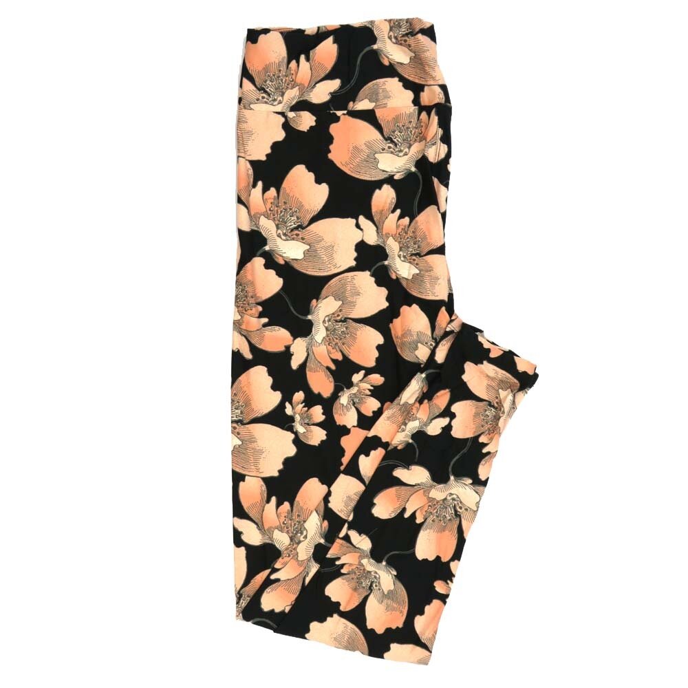 LuLaRoe Tall Curvy TC Floral Black Peach Leggings fits Adult Women sizes 12-18 7335-N