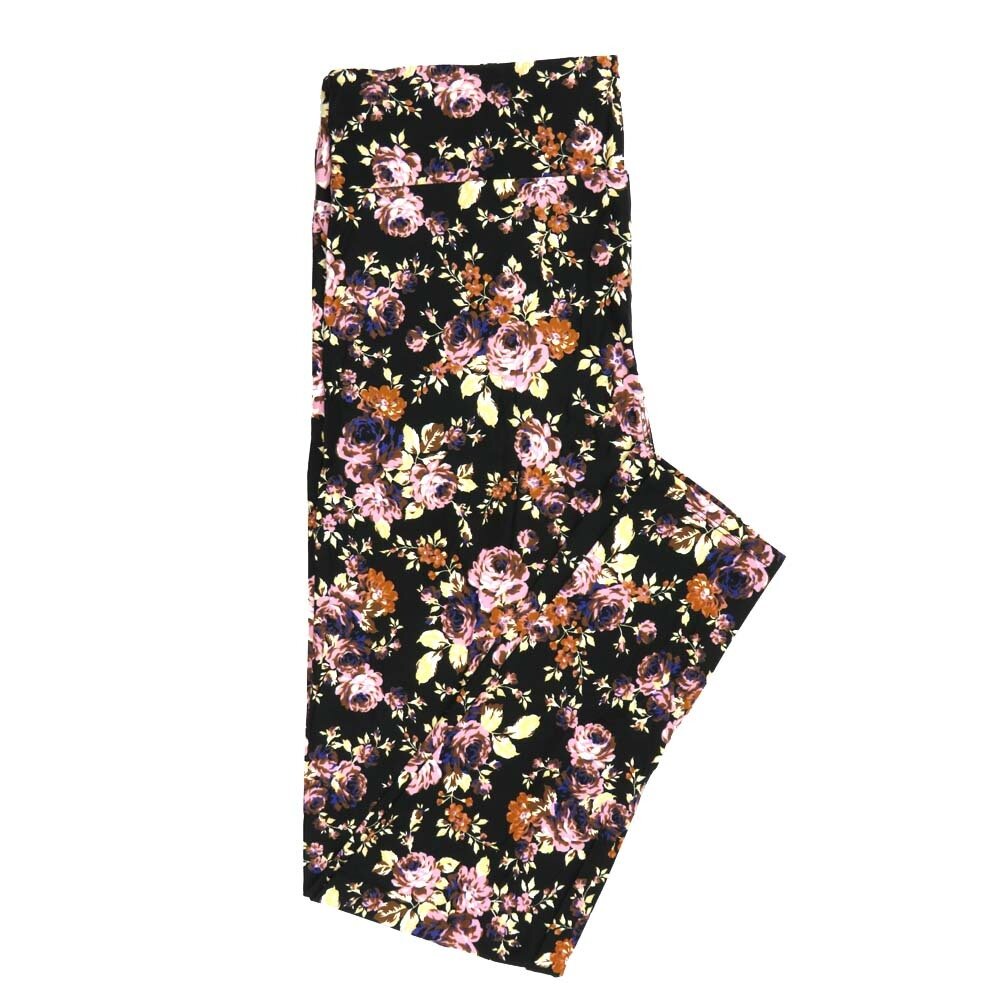 LuLaRoe Tall Curvy TC Roses Floral Black Pink Magenta Pale Green Leggings fits Adult Women sizes 12-18 7335-O