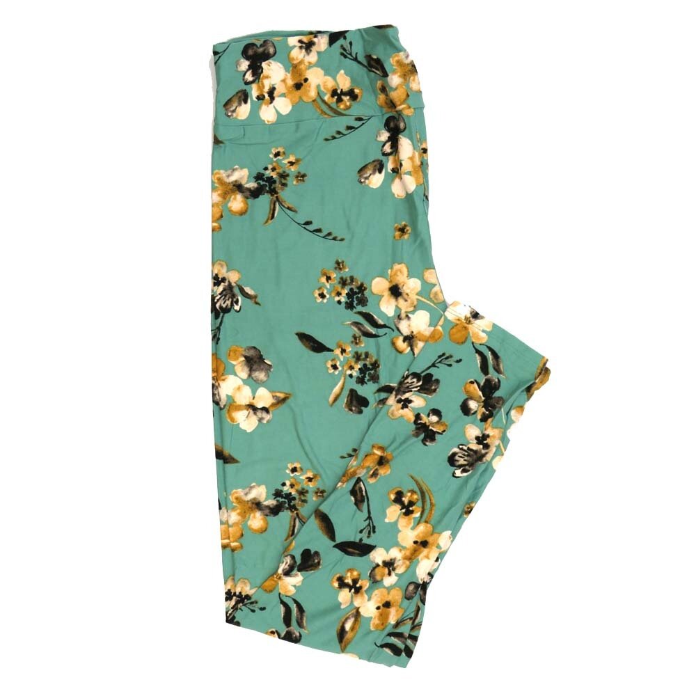 LuLaRoe Tall Curvy TC Floral Green Balck Pink Leggings fits Adult Women sizes 12-18 7335-P