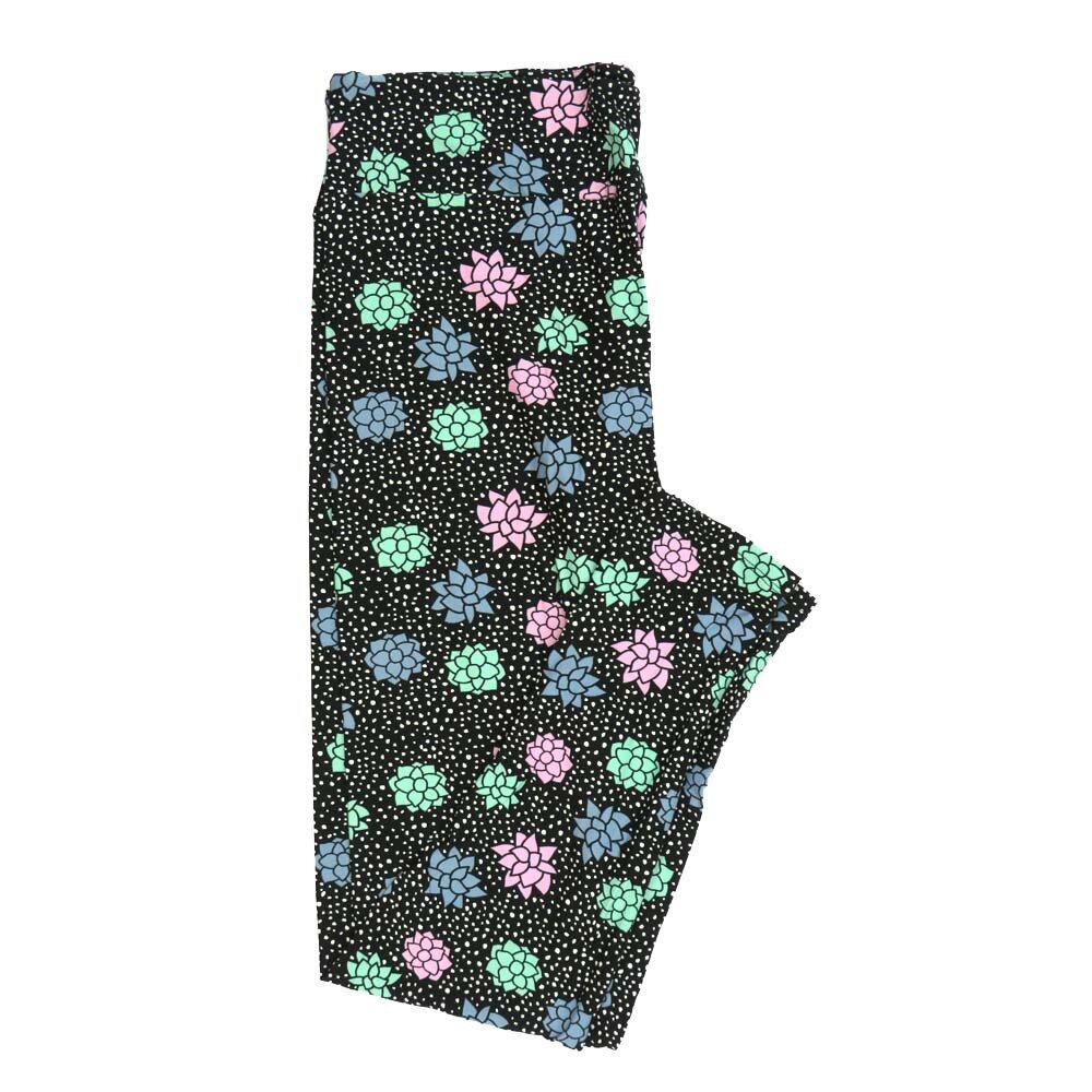 LuLaRoe Tall Curvy TC Lotus Flower Polka Dot Black White Pastels Leggings fits Adult Women sizes 12-18 7335-Q