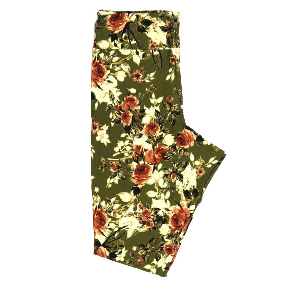 LuLaRoe Tall Curvy TC Roses Floral Green Black Leggings fits Adult Women sizes 12-18 7335-T