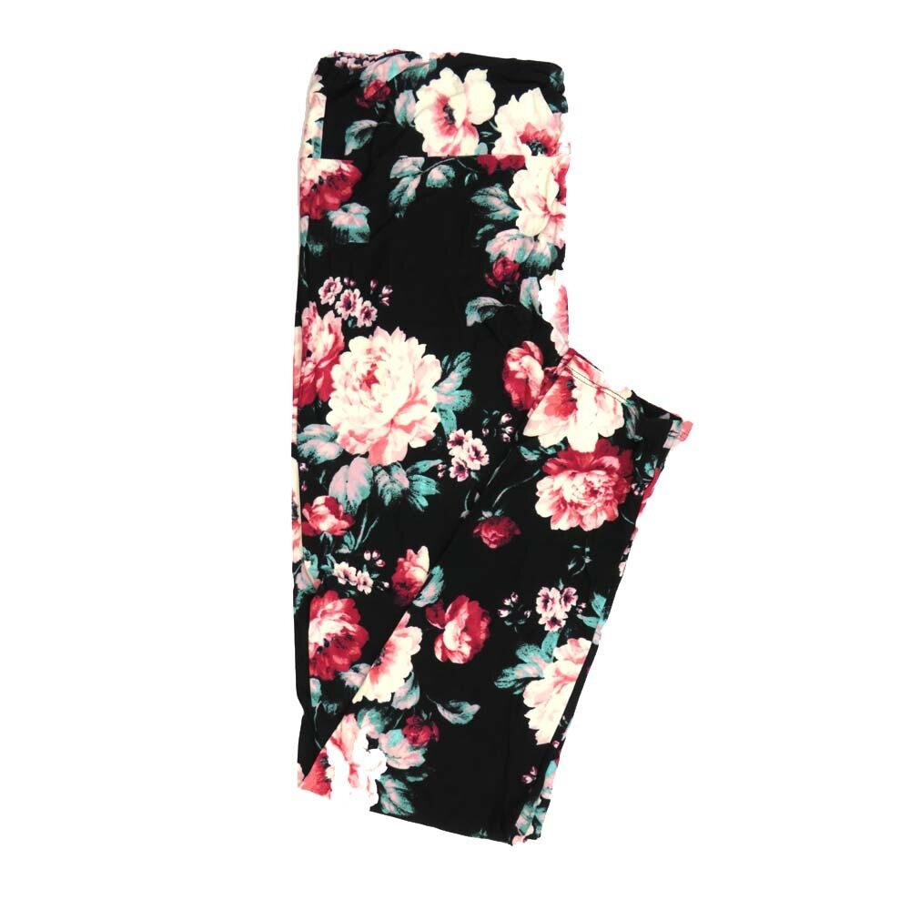 LuLaRoe Tall Curvy TC Floral Black Pink Leggings fits Adult Women sizes 12-18 7335-U2