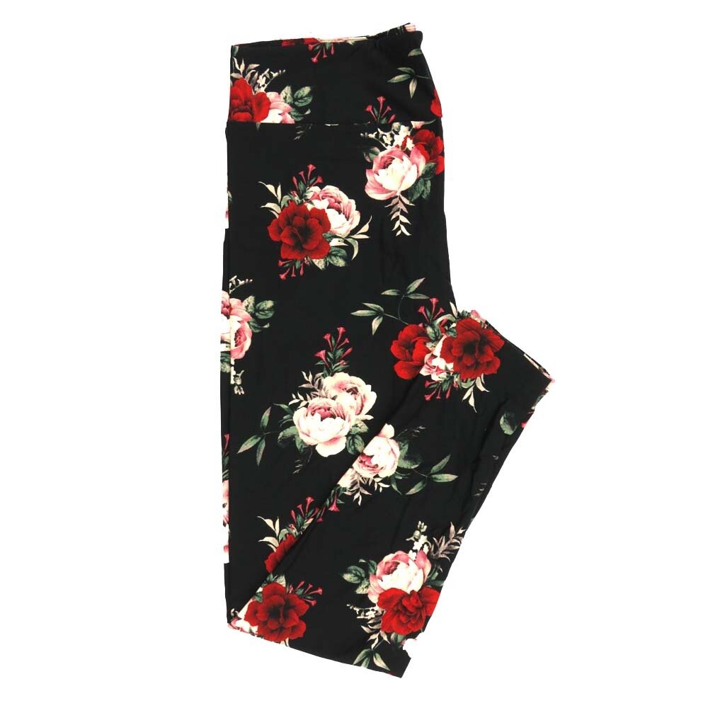 LuLaRoe Tall Curvy TC Roses Black Red Gray Pink Leggings fits Adult Women sizes 12-18 7335-V