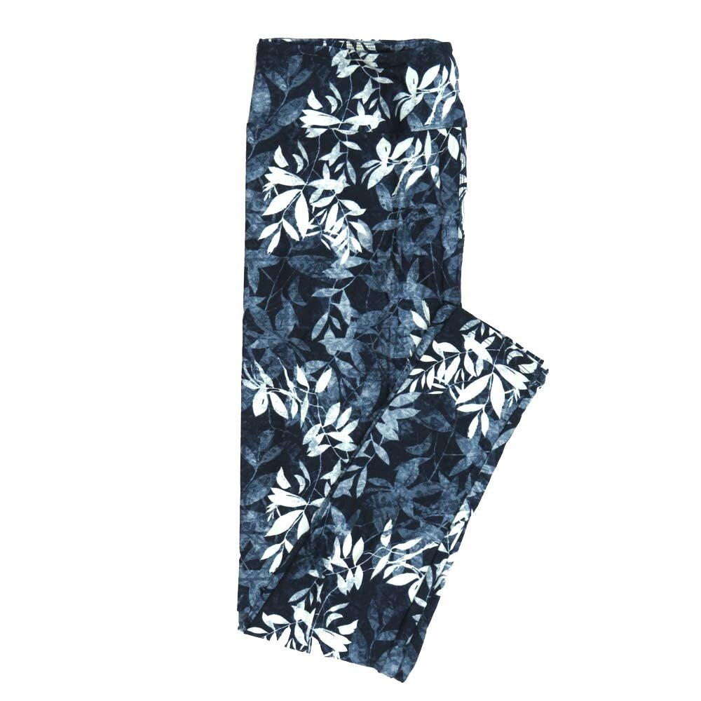 LuLaRoe Tall Curvy TC Floral Branches Fern Gray Blue White Leggings fits Adult Women sizes 12-18 7398-B7