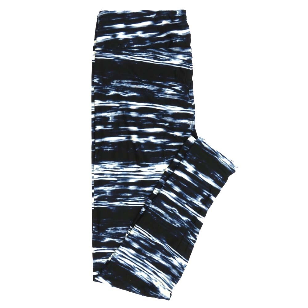 LuLaRoe Tall Curvy TC Watery Stripes Black Blue White Leggings fits Adult Women sizes 12-18 7398-H4
