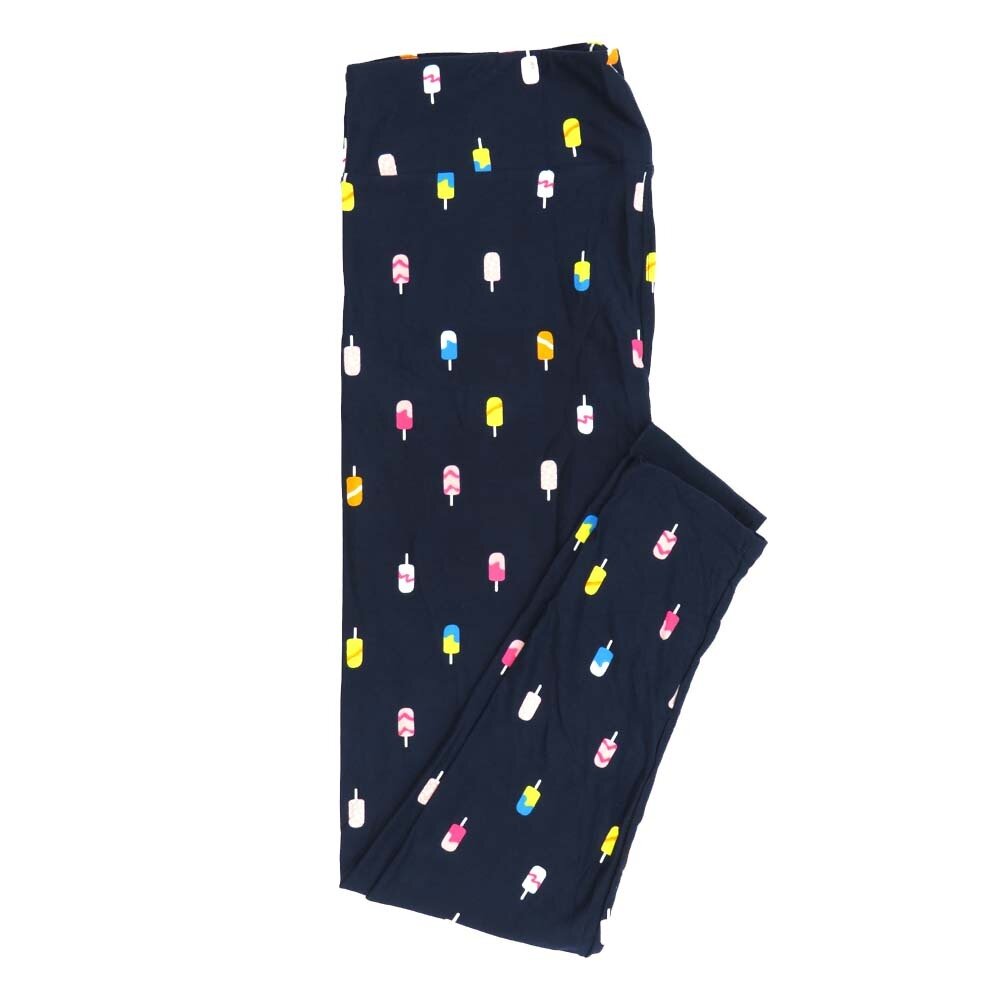 LuLaRoe Tall Curvy TC Popsicles Frozen Treats Navy White Yellow Blue Pink Leggings fits Adult Women sizes 12-18 7401-S